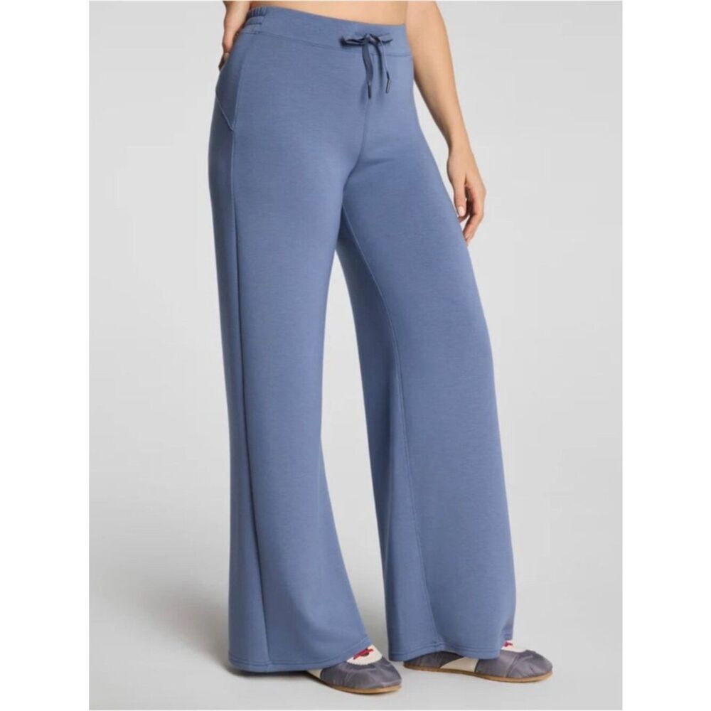 SPANX Wide Leg Knit Pants Rain Blue Medium Petite